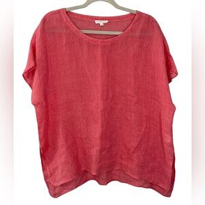 EILEEN FISHER Linen Gauze-y Linen Boxy Tunic Top Coral Pink‎ Pinstripe SMALL SP